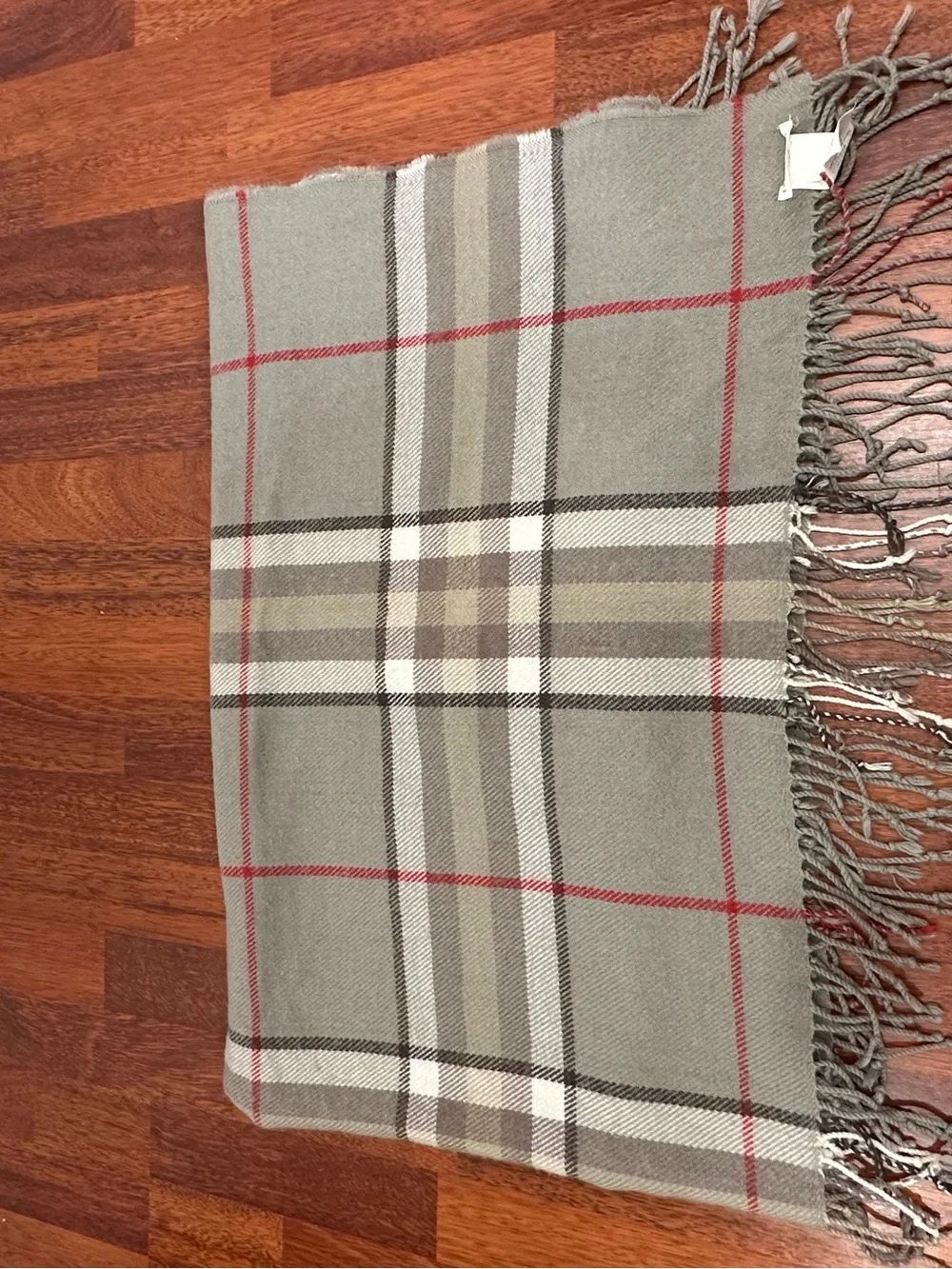 Pottery Barn Gray & Red Plaid Fringe throw blanket